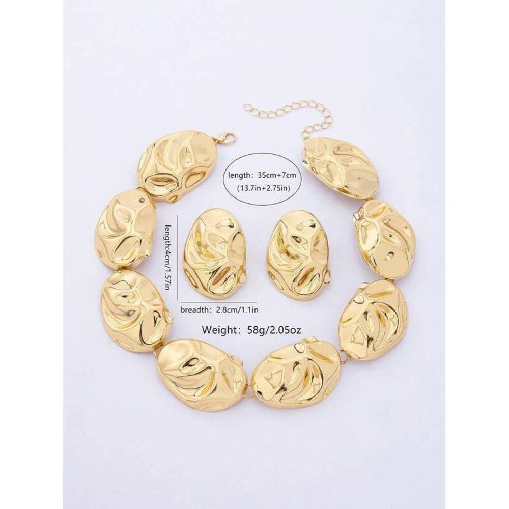 Asymmetrical Geometric Sphere Metal Feeling Earrings and Necklace Set Gift - Picture 4 of 6